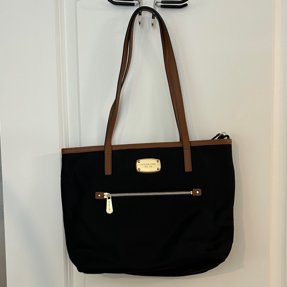 Michael Kors Black Tote with Brown Straps
